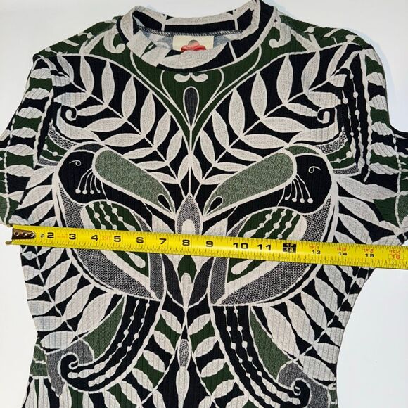 Farm Rio Printed Long-Sleeve Ribbed Bodysuit Green Black | Large - Picture 12 of 14